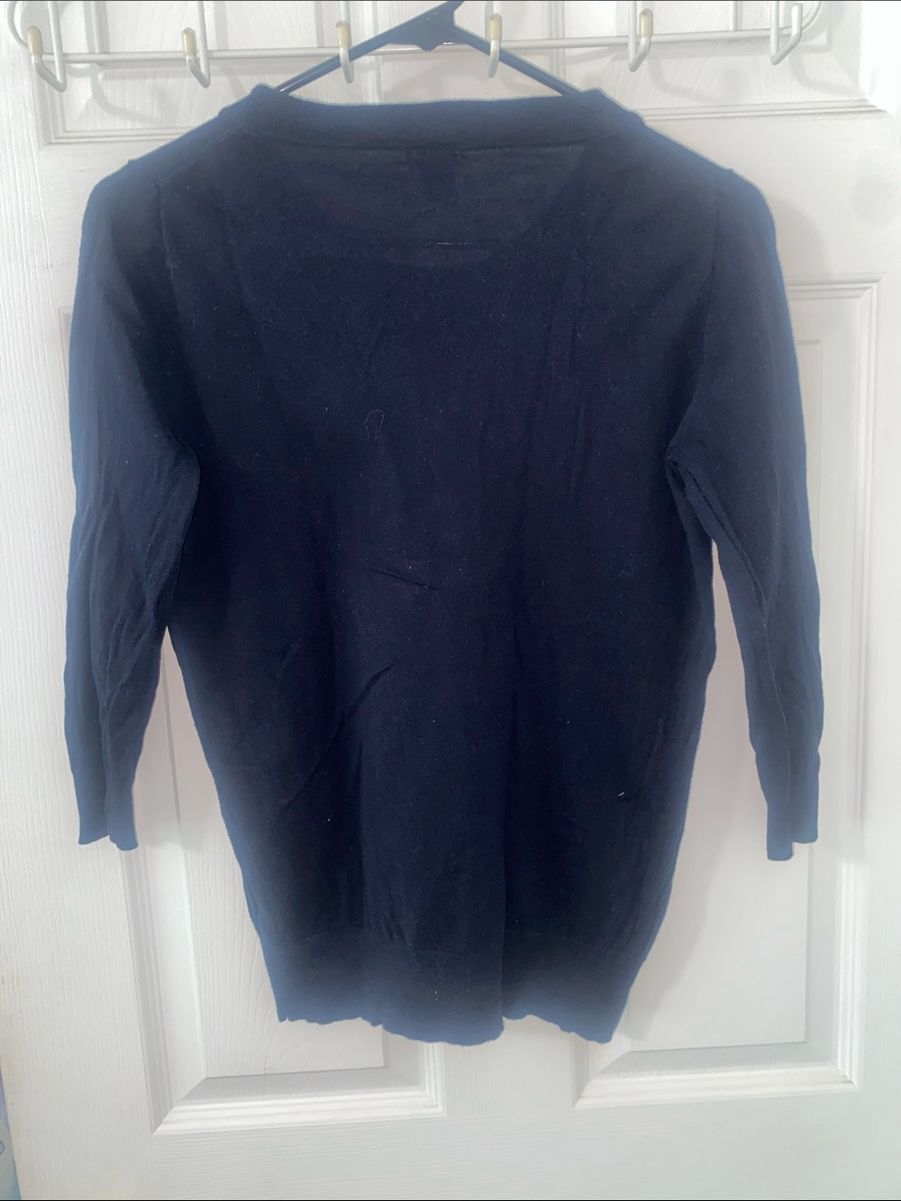 J. Crew Navy Sweater with Red Anchor Graphic 100 cot S PTP abt 18.5  3/4 sleeves - Picture 5 of 7
